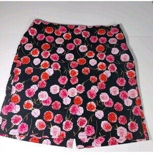 Talbots 16W Black Pink Floral Zip Closure Back Slit Short Straight Pencil Skirt